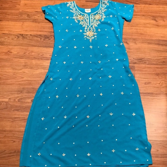 Pragati Blue Indian Vintage Caftan - Picture 1 of 8